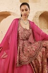 Shop_Ridhima Bhasin_Pink Chanderi Embroidery, Zari Sweetheart Neck, Open Eirah Cape Sharara Set _at_Aza_Fashions