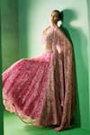 Ridhima Bhasin_Pink Organza Embroidery, Beads, Zari Sweetheart Neck Alora Printed Lehenga Set _Online_at_Aza_Fashions