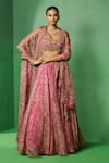 Buy_Ridhima Bhasin_Pink Organza Embroidery, Beads, Zari Sweetheart Neck Alora Printed Lehenga Set _at_Aza_Fashions