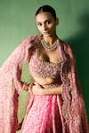 Ridhima Bhasin_Pink Organza Embroidery, Beads, Zari Sweetheart Neck Alora Printed Lehenga Set _at_Aza_Fashions