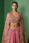 Buy_Ridhima Bhasin_Pink Organza Embroidery, Beads, Zari Sweetheart Neck Alora Printed Lehenga Set 