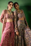 Ridhima Bhasin_Pink Chiffon, Organza Embroidery, Sequins, Zari Rheya Printed Jacket Sharara Set _at_Aza_Fashions
