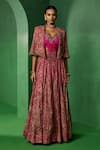 Buy_Ridhima Bhasin_Pink Georgette Embroidery, Beads, Tassels Round Neck, Gulnaar Jacket Skirt Set _at_Aza_Fashions
