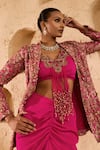 Ridhima Bhasin_Pink Georgette Embroidery, Beads, Tassels Round Neck, Gulnaar Jacket Skirt Set _Online_at_Aza_Fashions