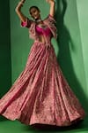 Buy_Ridhima Bhasin_Pink Georgette Embroidery, Beads, Tassels Round Neck, Gulnaar Jacket Skirt Set _Online_at_Aza_Fashions