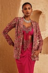 Buy_Ridhima Bhasin_Pink Silk, Crepe Embroidery, Beads, Sequins Sweetheart Elysia Blazer Skirt Set _Online_at_Aza_Fashions