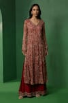 Buy_Ridhima Bhasin_Red Georgette, Chanderi Embroidery, Zari, Gota Arsia Printed Kurta Palazzo Set _at_Aza_Fashions