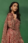 Shop_Ridhima Bhasin_Red Georgette, Chanderi Embroidery, Zari, Gota Arsia Printed Kurta Palazzo Set _Online_at_Aza_Fashions