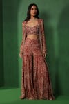 Buy_Ridhima Bhasin_Red Chiffon, Organza Embroidery, Sequins, Varen Printed Jacket Sharara Set _at_Aza_Fashions