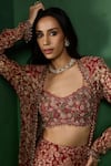 Buy_Ridhima Bhasin_Red Chiffon, Organza Embroidery, Sequins, Varen Printed Jacket Sharara Set _Online_at_Aza_Fashions