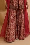Shop_Ridhima Bhasin_Red Chanderi Embroidery, Zari Scoop Orelle Printed Peplum Kurta Sharara Set _Online_at_Aza_Fashions