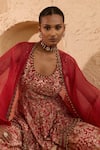 Buy_Ridhima Bhasin_Red Chanderi Embroidery, Zari Scoop Orelle Printed Peplum Kurta Sharara Set 