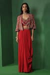 Ridhima Bhasin_Red Georgette, Crepe Embroidery, Sequins, Beads Abeer Jacket Draped Skirt Set _Online_at_Aza_Fashions