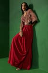 Buy_Ridhima Bhasin_Red Georgette, Crepe Embroidery, Sequins, Beads Abeer Jacket Draped Skirt Set _Online_at_Aza_Fashions