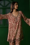 Ridhima Bhasin_Red Rayon Embroidery, Metallic Thread V-neck Sia Floral Kurta And Pant Set _Online_at_Aza_Fashions