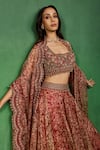 Shop_Ridhima Bhasin_Red Organza Embroidery, Beads, Sequins, Zari Square Aureen Print Lehenga Set  