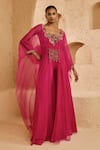 Buy_Ridhima Bhasin_Pink Organza, Crepe Beads, Stones, Embroidery Elor Embellished Kaftan And Pant Set _at_Aza_Fashions