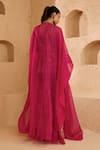 Shop_Ridhima Bhasin_Pink Organza, Crepe Beads, Stones, Embroidery Elor Embellished Kaftan And Pant Set _at_Aza_Fashions