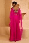 Ridhima Bhasin_Pink Organza, Crepe Beads, Stones, Embroidery Elor Embellished Kaftan And Pant Set _Online_at_Aza_Fashions