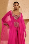 Buy_Ridhima Bhasin_Pink Organza, Crepe Beads, Stones, Embroidery Elor Embellished Kaftan And Pant Set _Online_at_Aza_Fashions