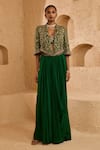 Buy_Ridhima Bhasin_Green Georgette, Crepe Embroidery, Beads, Arden Jacket And Draped Skirt Set _at_Aza_Fashions