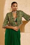 Shop_Ridhima Bhasin_Green Georgette, Crepe Embroidery, Beads, Arden Jacket And Draped Skirt Set _Online_at_Aza_Fashions