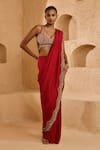 Buy_Ridhima Bhasin_Red Chiffon, Organza Zari, Embroidery, Miera Embellished Saree With Blouse _at_Aza_Fashions