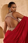 Buy_Ridhima Bhasin_Red Chiffon, Organza Zari, Embroidery, Miera Embellished Saree With Blouse _Online_at_Aza_Fashions