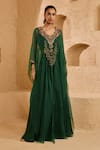 Buy_Ridhima Bhasin_Green Organza, Crepe Beads, Embroidery Zivah Embellished Kaftan And Pant Set _at_Aza_Fashions