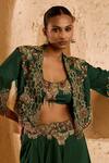Buy_Ridhima Bhasin_Green Organza, Crepe Sequins, Beads, Rivana Embroidered Jacket Skirt Set _Online_at_Aza_Fashions