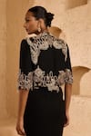 Shop_Ridhima Bhasin_Black Organza, Crepe Beads, Sequins, Lustre Embellished Jacket Skirt Set _Online_at_Aza_Fashions