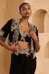 Ridhima Bhasin_Black Organza, Crepe Beads, Sequins, Lustre Embellished Jacket Skirt Set _at_Aza_Fashions