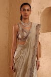 Ridhima Bhasin_Silver Tissue, Silk Beads, Embroidery Aurelia Pre-draped Saree And Blouse Set _Online_at_Aza_Fashions
