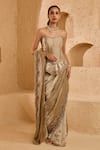 Buy_Ridhima Bhasin_Silver Tissue, Silk Beads, Embroidery, Zari Elysian Saree And Corset Set _at_Aza_Fashions
