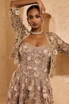 Buy_Ridhima Bhasin_Beige Net, Organza Beads, Sequins, Fabric Flowers Myra Floral Applique Tunic Set _Online_at_Aza_Fashions