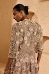 Ridhima Bhasin_Beige Net, Organza Beads, Sequins, Fabric Flowers Myra Floral Applique Tunic Set _at_Aza_Fashions