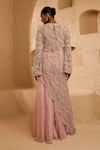 Shop_Ridhima Bhasin_Pink Net, Organza Beads, Sequins Round Alina Embellished Kurta And Palazzo Set _at_Aza_Fashions