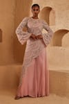Buy_Ridhima Bhasin_Pink Net, Organza Beads, Sequins Round Alina Embellished Kurta And Palazzo Set _at_Aza_Fashions