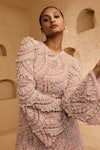 Buy_Ridhima Bhasin_Pink Net, Organza Beads, Sequins Round Alina Embellished Kurta And Palazzo Set _Online_at_Aza_Fashions