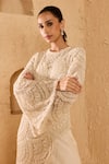 Buy_Ridhima Bhasin_Ivory Net, Organza Beads, Embroidery Round Neck Noorah Kurta Palazzo Set _Online_at_Aza_Fashions