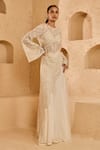Buy_Ridhima Bhasin_Ivory Net, Organza Beads, Embroidery Round Neck Noorah Kurta Palazzo Set _at_Aza_Fashions