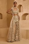 Buy_Ridhima Bhasin_Ivory Net, Organza Embroidery, Sequins Round Neck, Liora Jacket Pant Set _at_Aza_Fashions