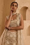 Buy_Ridhima Bhasin_Ivory Net, Organza Embroidery, Sequins Round Neck, Liora Jacket Pant Set _Online_at_Aza_Fashions