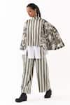 Buy_Three_Olive Green Velvet, Cotton, Poplin Stripe And Floral Print Poncho Top Pant Set _Online_at_Aza_Fashions