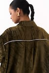 Shop_Three_Olive Green Velvet, Poplin Embroidery Collared Shirt With Inverted Pleated Pant 