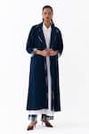 Buy_Three_Navy Wool, Cotton Collared Notch Overlay Jacket Pant Set _at_Aza_Fashions
