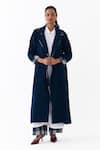 Buy_Three_Navy Wool, Cotton Collared Notch Overlay Jacket Pant Set 