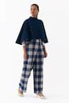 Buy_Three_Blue Wool Embroidery High Neck Reversible Poncho Top And Pant Set _Online_at_Aza_Fashions