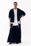 Buy Three Blue Corduroy, Poplin, Cotton High Neck, Collared Bomber Jacket Skirt Set Online at Aza Fashions Buy_Three_Blue Corduroy, Poplin, Cotton High Neck, Collared Bomber Jacket Skirt Set _Online_at_Aza_Fashions