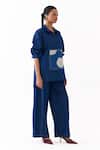 Three_Blue Denim Embroidery Collared Patchwork Top And Pant Set _Online_at_Aza_Fashions
